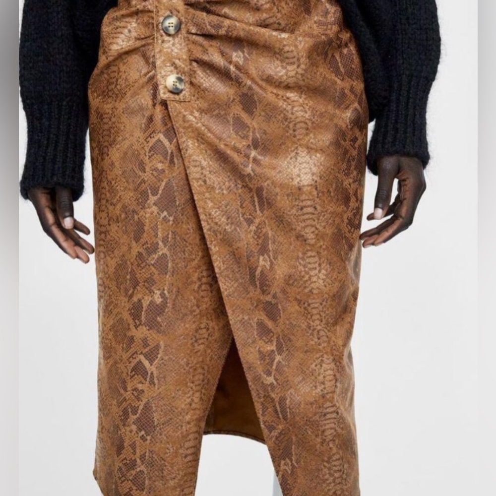Zara faux suede snakeskin print pencil skirt